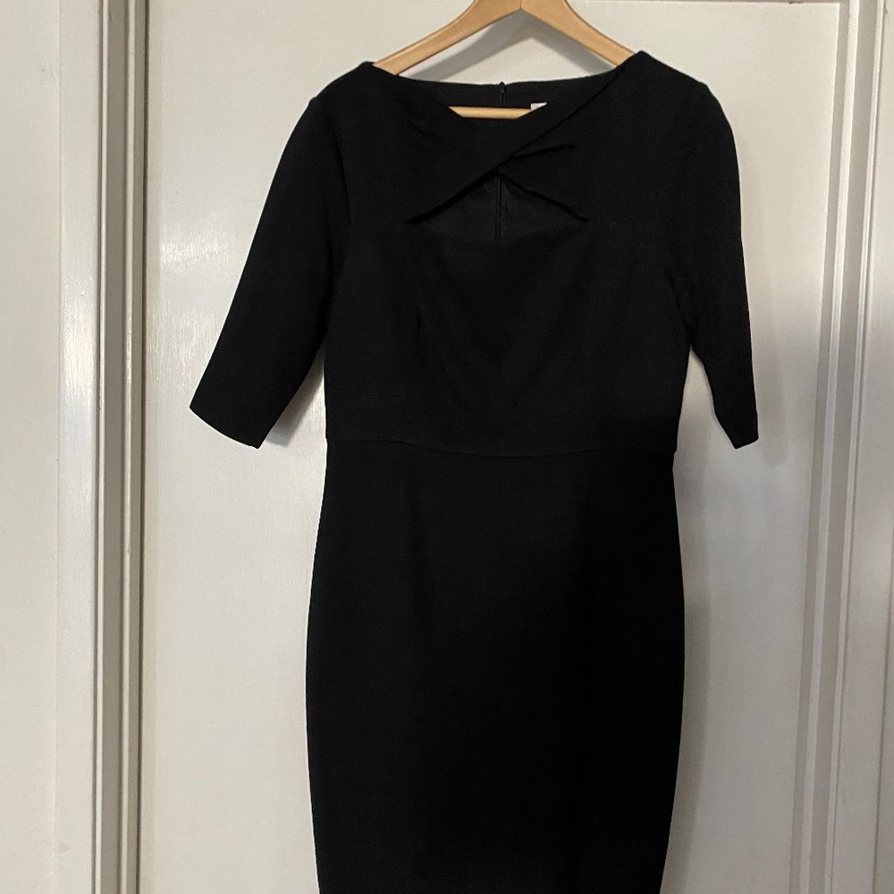 Trina Turk Black Dress Size 10 with cutout at neckline 3/4 length sleeves